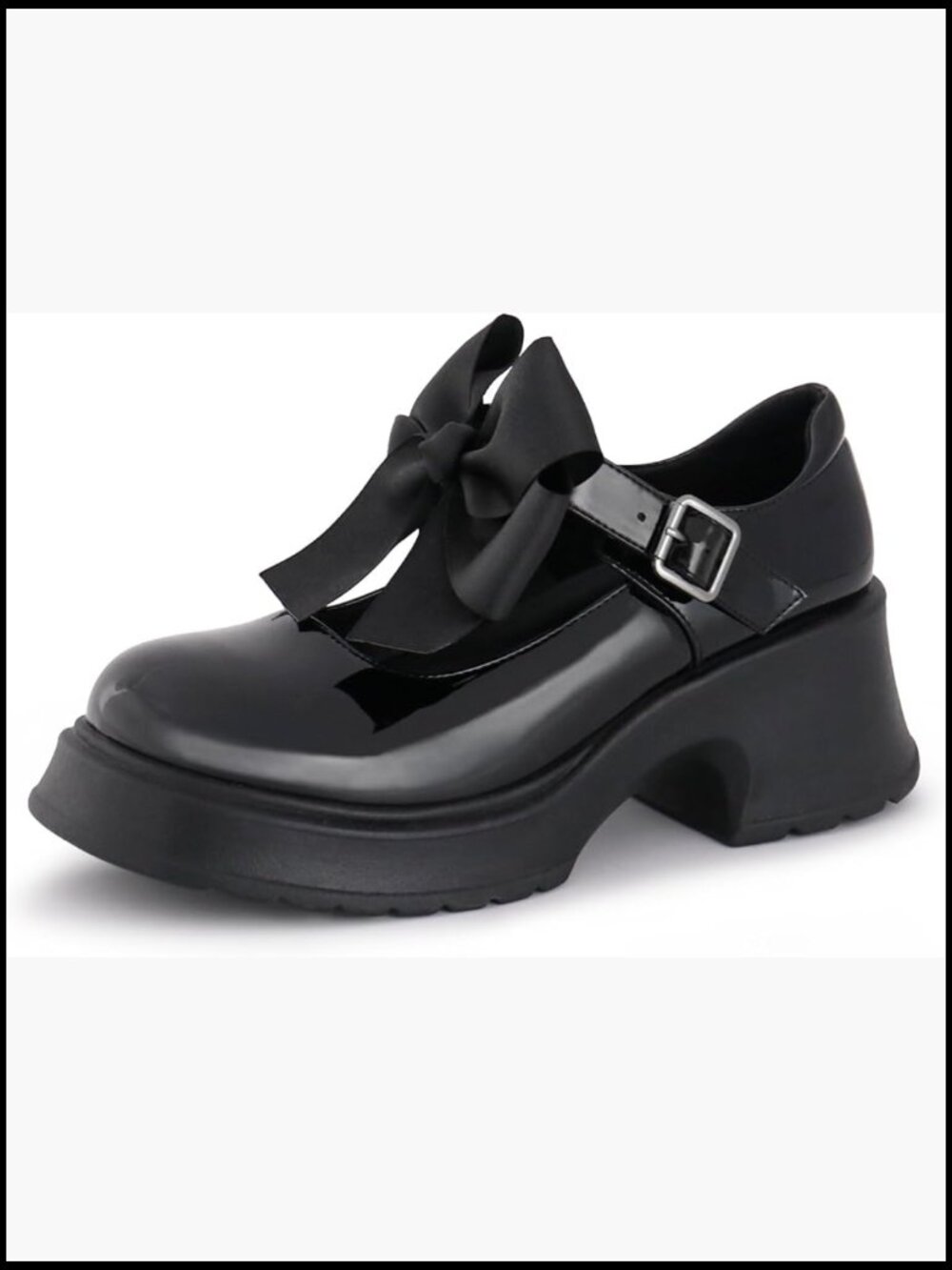 Mary Jane Platform Heels Chunky Block Heels Ankle Strap Oxford Detachable Bow